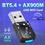Adaptador WiFi6 Dual Band AX900Mbps 2 en 1 con BT5.4 2.4G/5G - Tarjeta de red inalámbrica de alta velocidad 02.11ax para portátiles y escritorios Mac, Plug and Play, sin controlador requerido, diseño compacto, adaptador inalámbrico duradero, conectividad