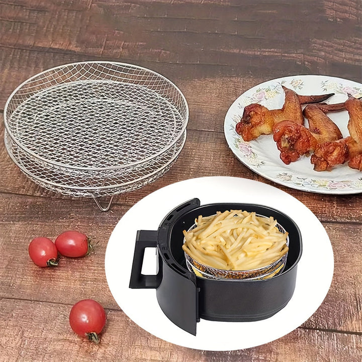 2-Pack Juego de rejillas redondas de acero inoxidable para vaporizar y asar, soporte apilable para enfriar, deshidratar, accesorios para parrilla de drenaje de aceite, inserto multifuncional para freidora de aire, herramientas y artilugios de cocina