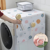 1 cubierta multifuncional para secadora, resistente al agua y aceite, fácil de limpiar, plástico blanco, diseño sencillo, control efectivo de polvo, con bolsillo lateral, gran capacidad de almacenamiento, repuesto para secadora