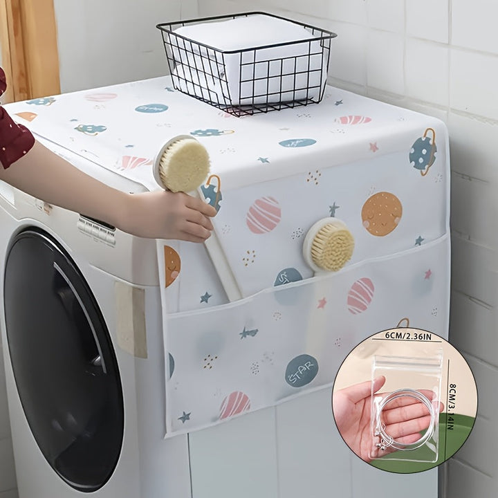 1 cubierta multifuncional para secadora, resistente al agua y aceite, fácil de limpiar, plástico blanco, diseño sencillo, control efectivo de polvo, con bolsillo lateral, gran capacidad de almacenamiento, repuesto para secadora