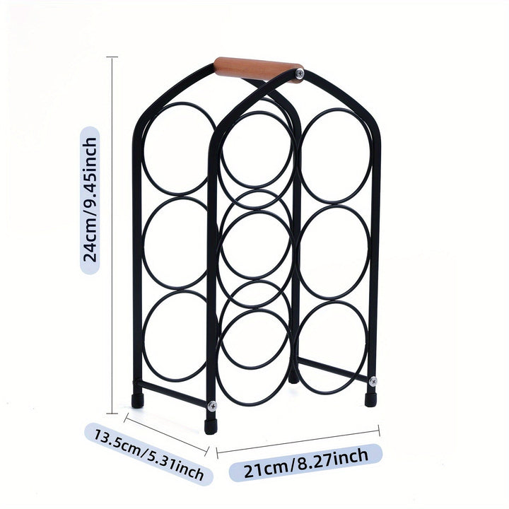 1pc Estante de vino metálico apilable con asa de madera, capacidad para hasta 6 botellas, almacenamiento duradero para barra de hogar y mostrador de cocina