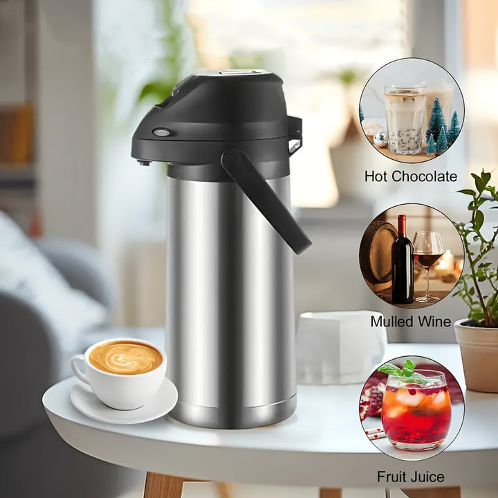 Dispensador de bebidas aislado de 1900 ml, bomba de presión de aire, termo de vacío de doble pared, interior de acero inoxidable, exterior de plástico, temática espacial, jarra multiusos para bebidas frías y calientes para el hogar y la oficina.