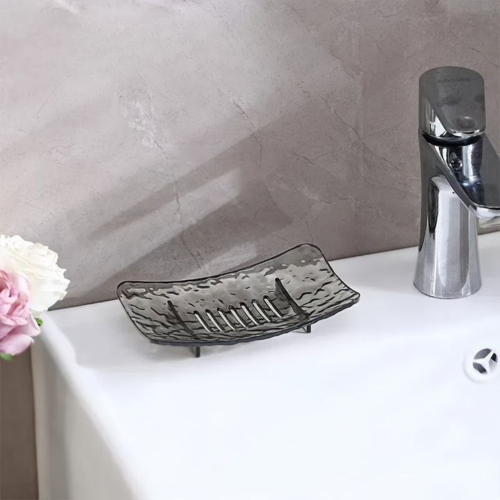 Jabonera Individual con Tira de Drenaje, Almacenamiento Multifuncional para Escritorio, Pequeño Estante de Almacenamiento - Ahorra Espacio - Perfecto para Baño y Cocina, Material PET Duradero, Diseño Creativo de Onda de Agua