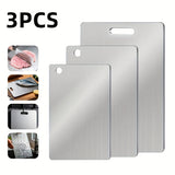 3 piezas de tablas de corte de acero de titanio de doble cara de alta calidad | Tablas de corte de grado alimenticio para cocina, preserva el sabor original sin dañar las cuchillas, adecuadas para cocinas y restaurantes. Se puede lavar en lavavajillas.