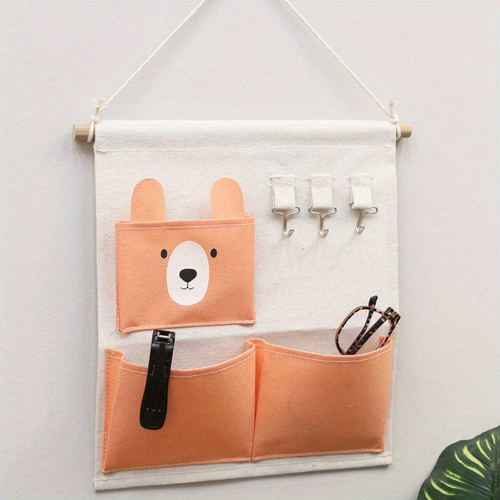 Bolsa de almacenamiento con diseño de animales adorables, con 3 bolsillos y ganchos, ahorradora de espacio, adecuada para sala de juegos, dormitorio, guardería, mesa de noche y armario, estantes colgantes.