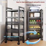Estantería de metal negra de 3/4 niveles con ruedas, ideal para espacios pequeños, cocinas, baños y lavanderías, carrito práctico moderno con ruedas bloqueables