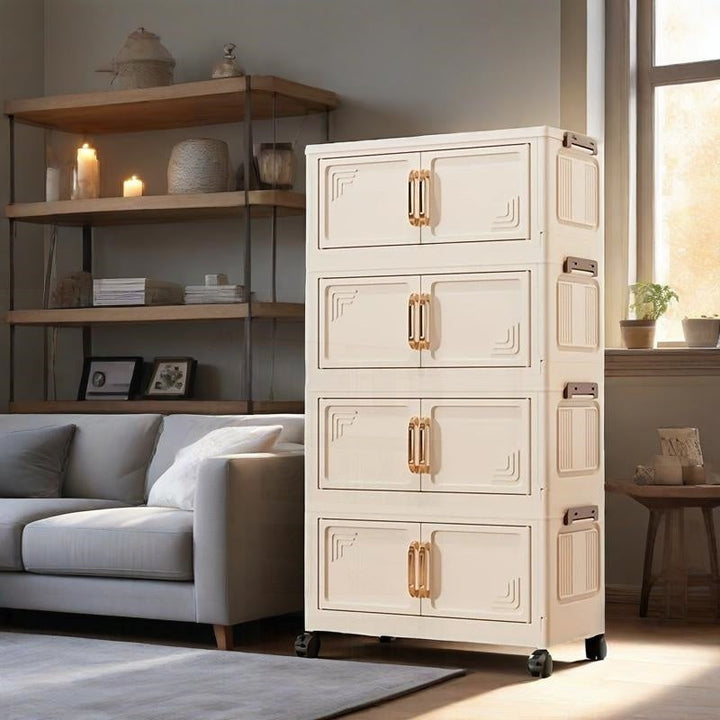 Organizador de almacenamiento plegable multifuncional de 3/4/5/6 capas con ruedas, diseño de puerta doble magnética – Ideal para ropa, juguetes, libros y más – Perfecto para sala de estar, dormitorio o oficina – Acceso universal a ruedas de 360°