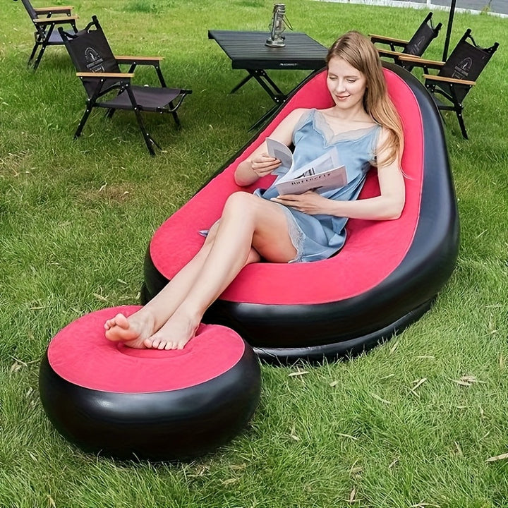 1 pieza de sofá inflable de terciopelo para exteriores - un sofá cama plegable con reposabrazos, silla de solera portátil, adecuado para dormitorio y ocio en casa, sofá inflable.