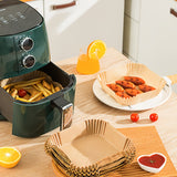 2 estantes cuadrados de acero inoxidable, 1 pinza resistente al calor y 50 hojas de papel pergamino para freidora con aire. Accesorio ideal para cocinar saludable en freidoras aéreas, compatible con varios modelos, perfecto para hornear y deshidratar, fá