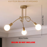 1 pieza de luz de techo dorada, luz de techo de tubo curvado de tres cabezas, adecuada para sala de estar, dormitorio, estudio, cocina, oficina, hotel (base de bombilla E26 - bombilla no incluida)