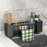 Estantería de Cocina Multifuncional y Compacta con Diseño Autodrenante, Portapalillos, Cuchillo, Tenedor, Cuchara y Toallero, Ideal para Barcos y Yates, 33.5 x 7.8 x 10.5cm, Construcción Metálica Negra, Almacenamiento en la Cocina del Barco | Elegante Es