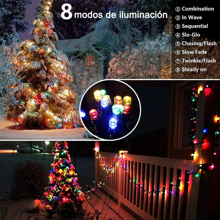 1 juego de luces solares de cuerda, 22 m (72 pies), 200 LED, 8 modos de iluminación, luces decorativas solares para exteriores, árbol de Navidad, jardín, hogar, boda, fiesta en el césped