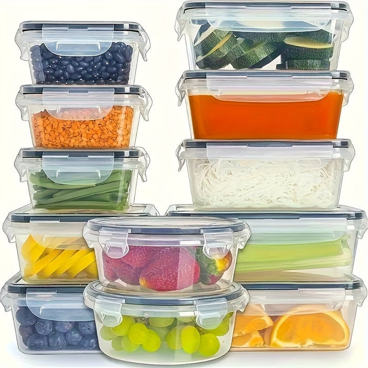 12 piezas de Contenedores para Almacenamiento de Alimentos PP con Tapas Herméticas - Aptos para Microondas y Congelador, Organizadores Rectangulares Transparentes para Cocina, Diseño Apilable que Ahorra Espacio, Libres de BPA, Duraderos y Reutilizables