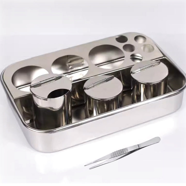 Juego de desinfección para herramientas de uñas de acero inoxidable, bandeja cubierta para instrumentos, ideal para salones de peluquería, tiendas de manicura y tatuajes
