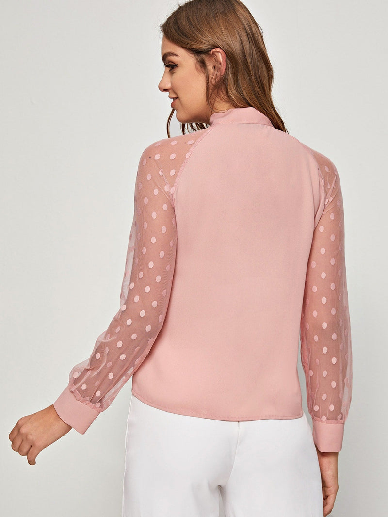 Prive Top de manga raglan de malla de cuello con cordon