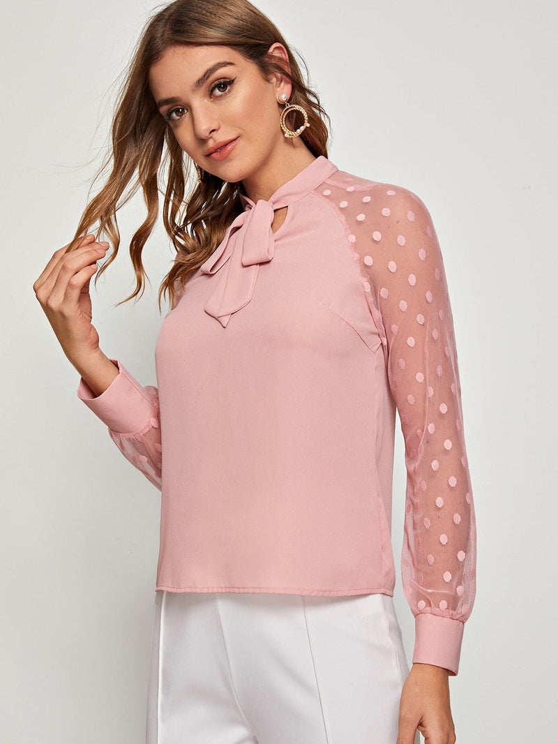 Prive Top de manga raglan de malla de cuello con cordon