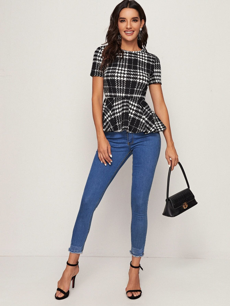 Top peplum de cuadros