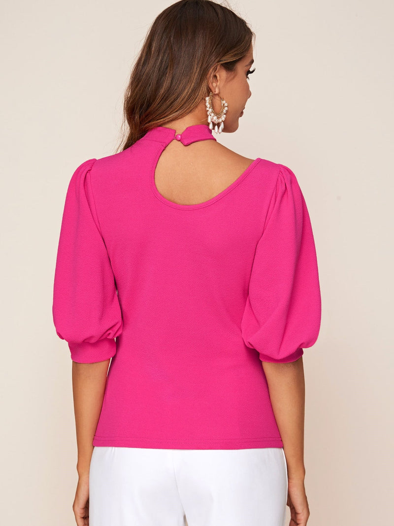 Prive Top de manga farol con diseno de corte rosado neon