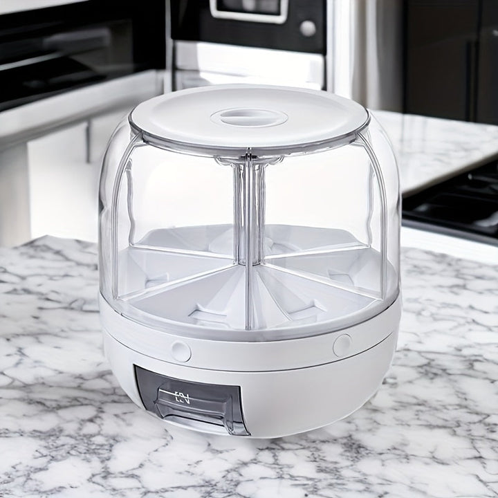 Contenedor Giratorio de Gran Capacidad con Tapa Hermética – Cilindro Plástico Impermeable y Resistente a Insectos para Arroz, Granos, Harina, Comida para Mascotas y Más – Dispensador Fácil de Usar con Botón de Presión, Esencial en la Cocina