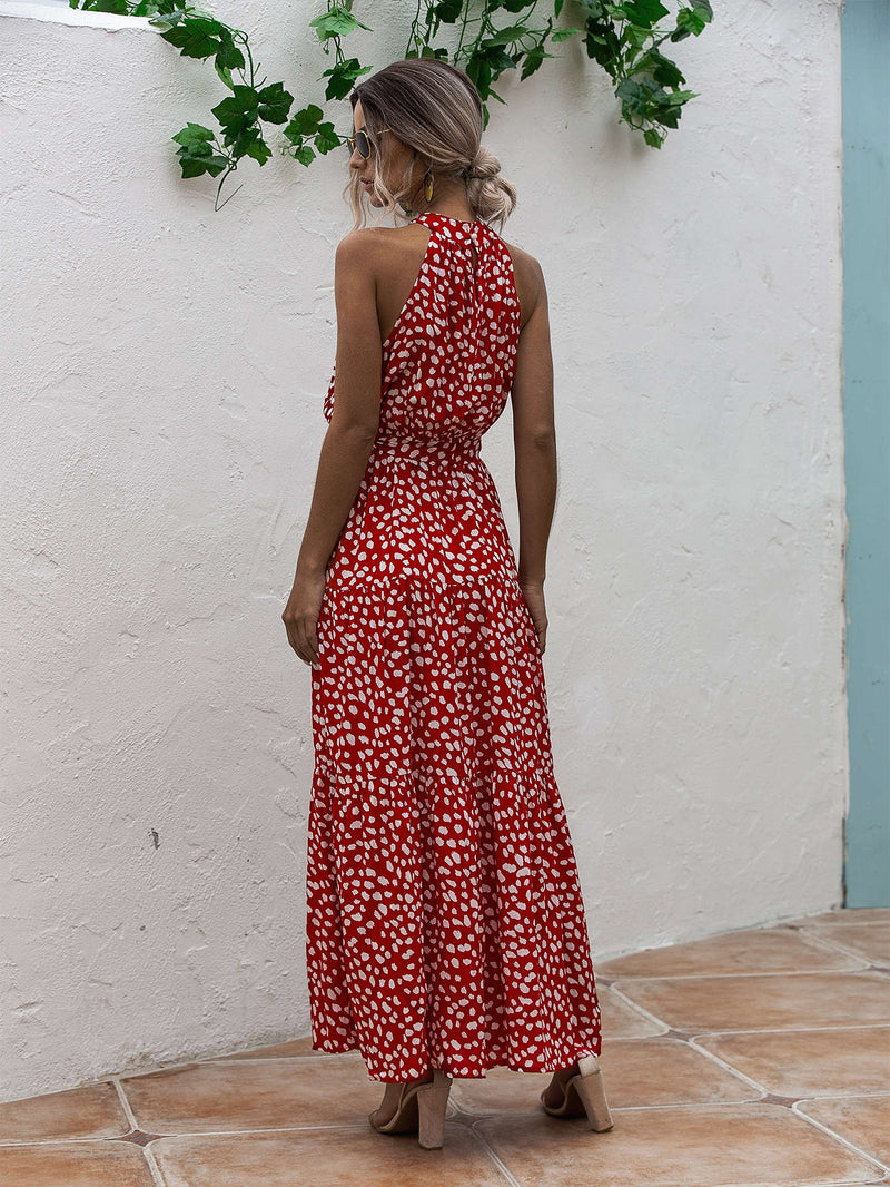 VCAY Vestido halter con estampado floral bajo con fruncido con cinturon