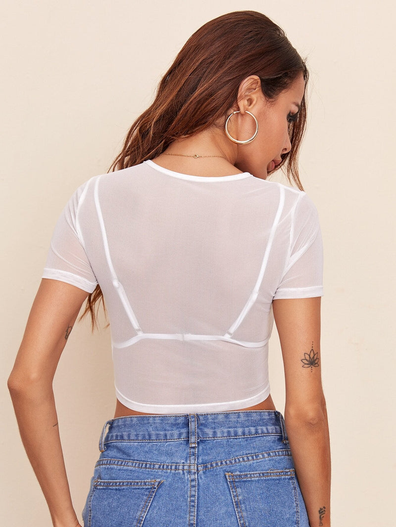 BAE Top corto de malla transparente sin Brasier