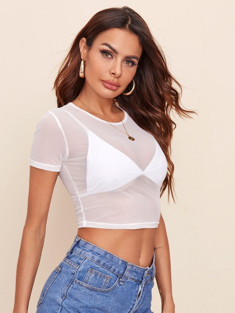 BAE Top corto de malla transparente sin Brasier