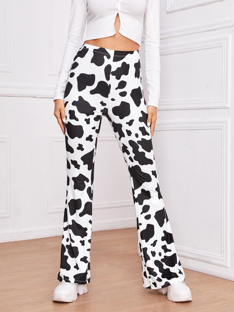 EZwear Pantalones con estampado de vaca de pierna amplia