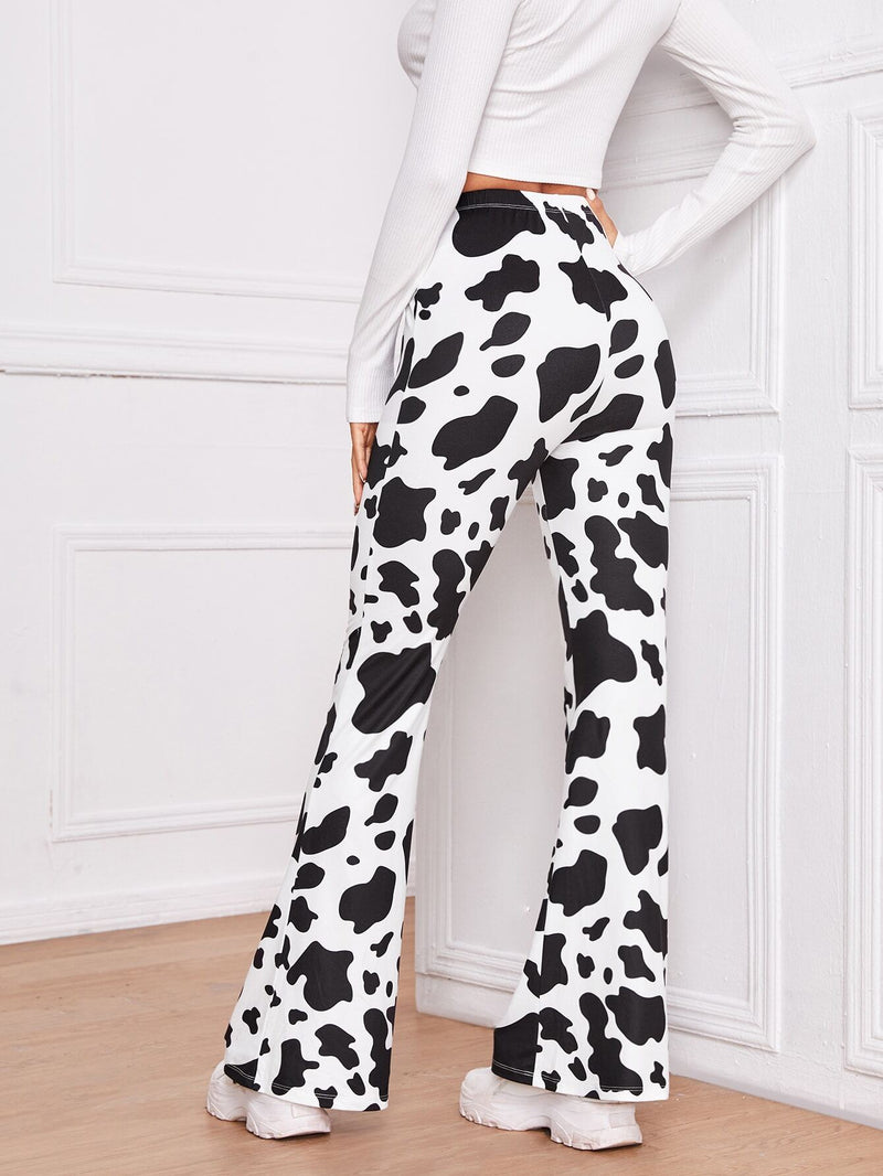 EZwear Pantalones con estampado de vaca de pierna amplia