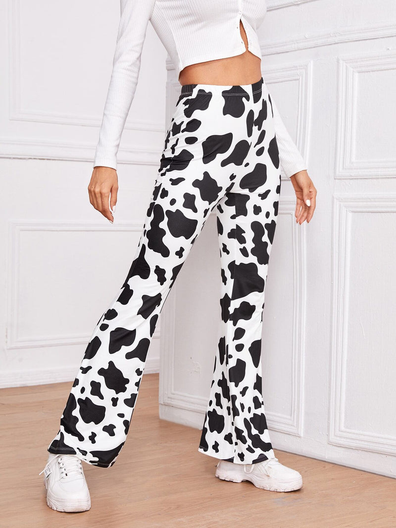 EZwear Pantalones con estampado de vaca de pierna amplia