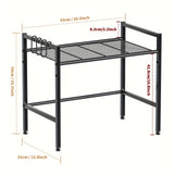 Estante para Microondas de 2 Niveles con Ganchos - Solución de Almacenamiento Versátil para Cocina y Baño, Construcción Duradera de Plástico/Metal, Estantes de Utilidad