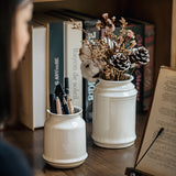 1pc Recipiente de Cerámica Blanca - Organizador Minimalista con Boca Afilada para Utensilios de Cocina, Palillos, Tenedores y Bolígrafos - Contenedor Multiusos Decorativo, Almacenamiento Elegante para Utensilios, Diseño Liso y Acabado Suave