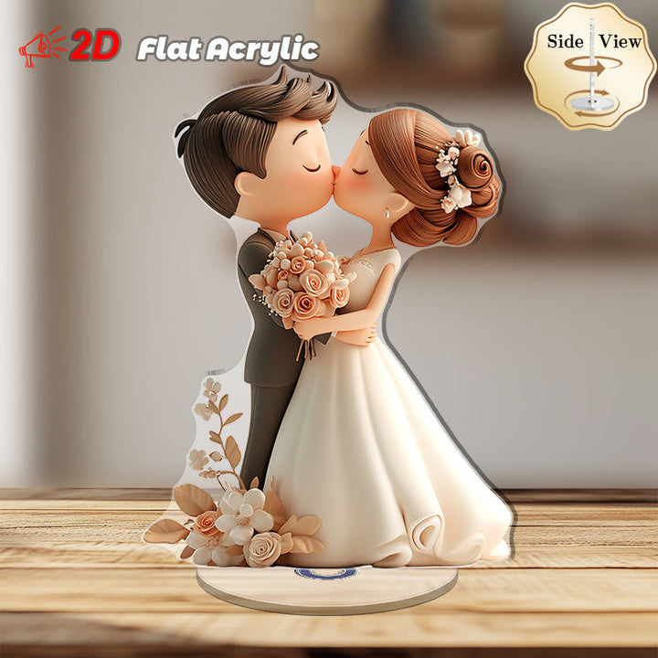 Decoración de Escritorio Giratoria 2D Plana, Sin Necesidad de Energía, con la Novia y el Novio en un Abrazo Romántico, Adecuada para Bodas, Propuestas, Aniversarios, Decoración del Hogar, Uso Interior y Exterior, 2D Plana