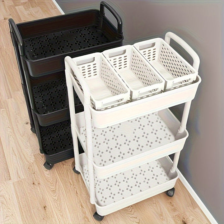 Carrito de almacenamiento móvil, 10 escenas adecuadas para cocina, baño, dormitorio, estante de almacenamiento multifuncional, diseño de rueda universal de plástico engrosado, blanco, negro, simple, ahorrador de espacio, artefacto.