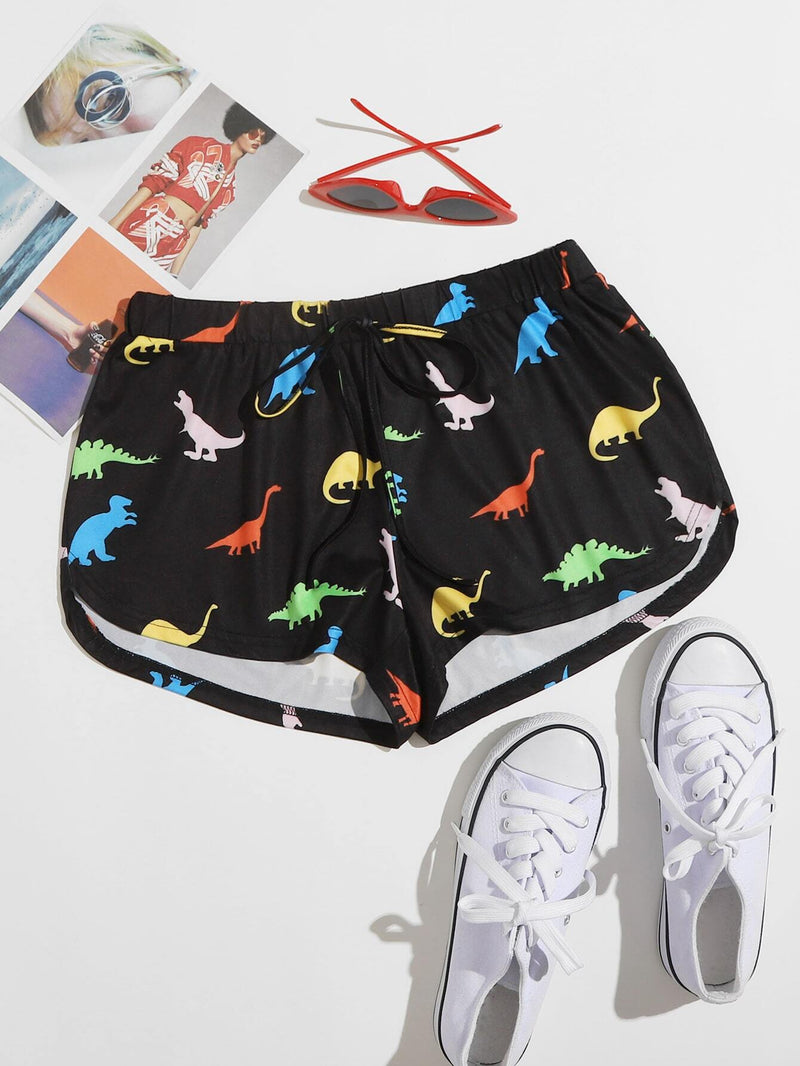 EZwear Shorts con estampado de dinosaurio de cintura con nudo