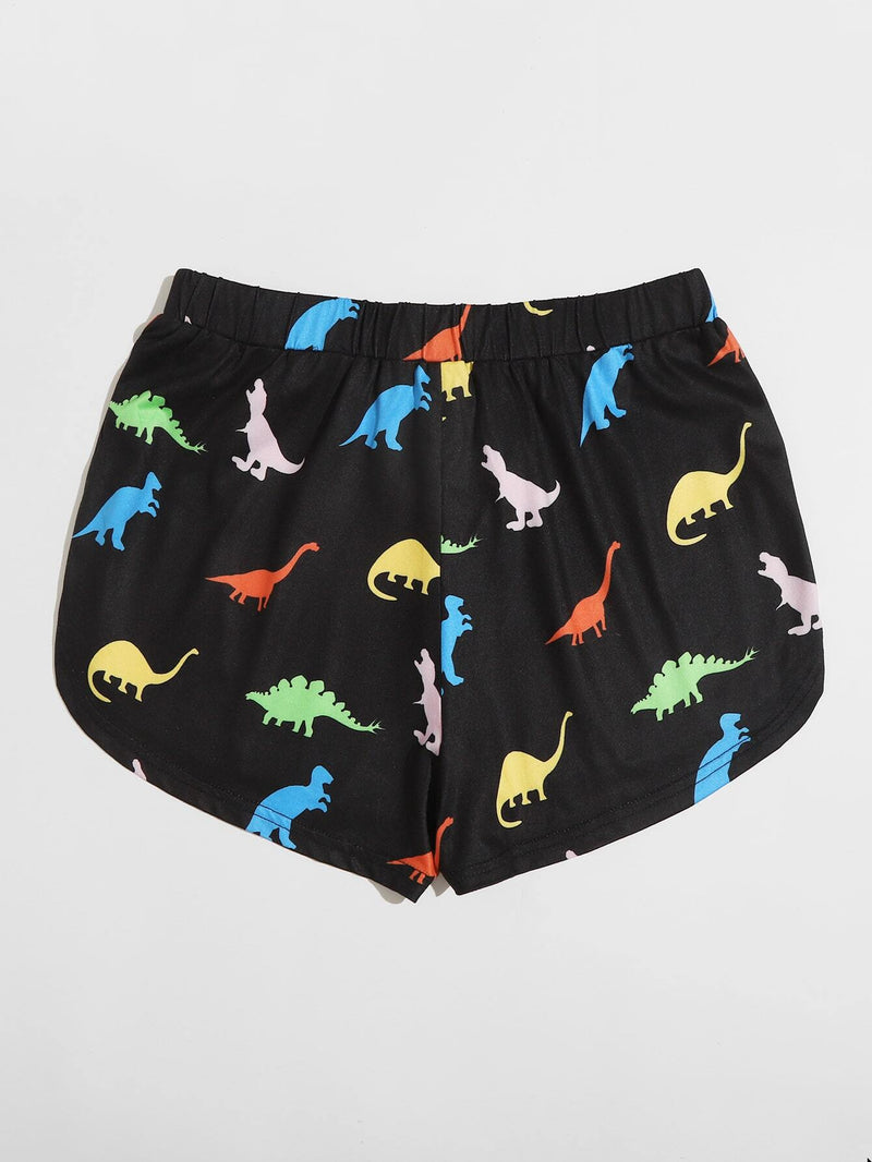 EZwear Shorts con estampado de dinosaurio de cintura con nudo