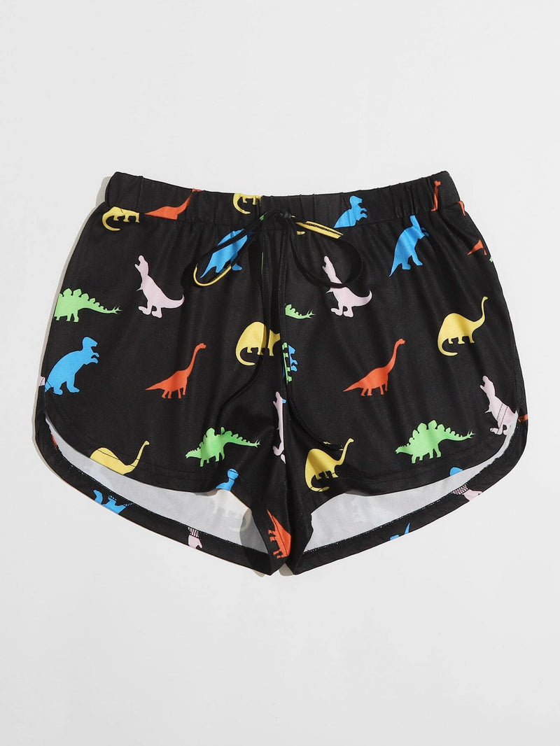 EZwear Shorts con estampado de dinosaurio de cintura con nudo