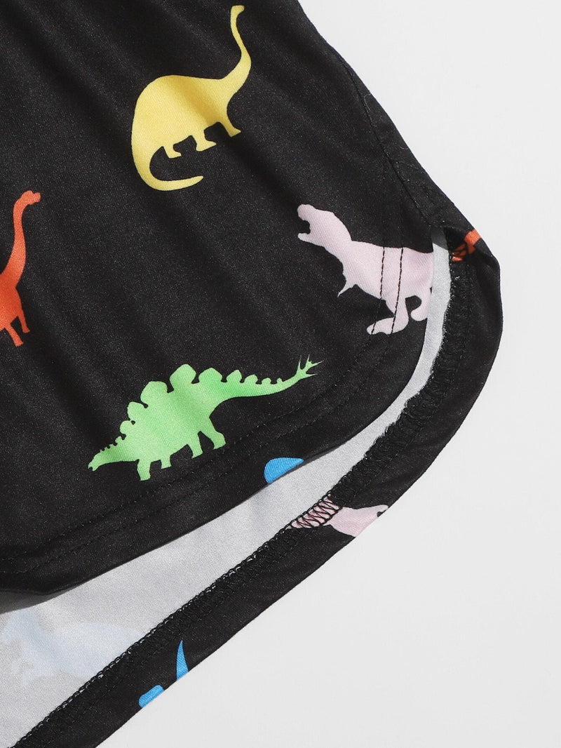 EZwear Shorts con estampado de dinosaurio de cintura con nudo