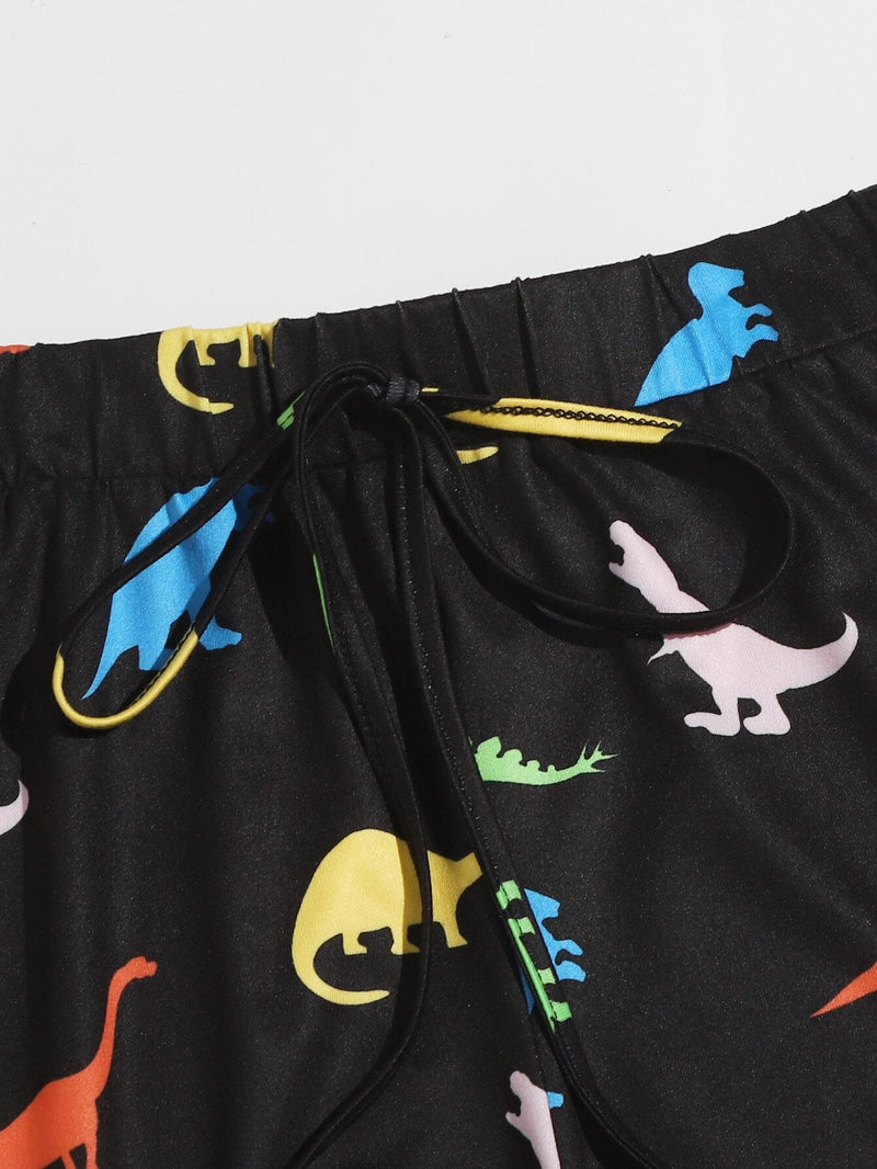 EZwear Shorts con estampado de dinosaurio de cintura con nudo