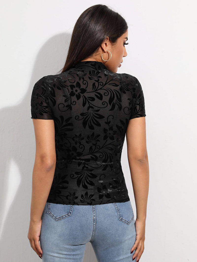 Prive Top con malla transparente floral sin Brasier