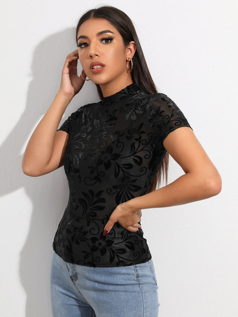 Prive Top con malla transparente floral sin Brasier