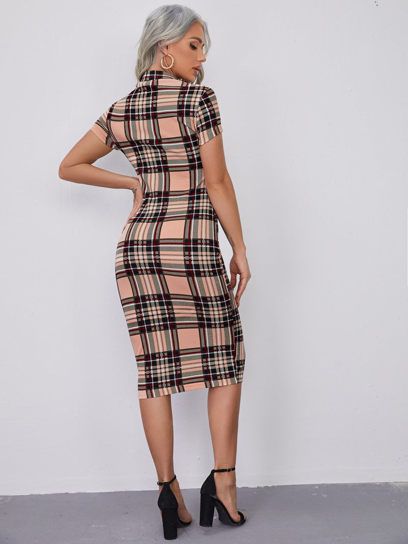 Prive Vestido lapiz de tartan de cuello alto