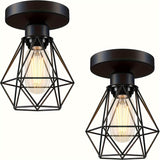 2pcs-Luz de Techo Media Incrustada, Luz de Techo de Pasillo Negra, Araña de Metal Estilo Granja, Luz de Techo Moderna para Cocina, Porche y Dormitorio