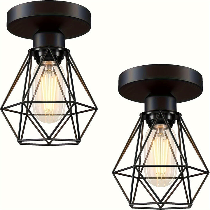2pcs-Luz de Techo Media Incrustada, Luz de Techo de Pasillo Negra, Araña de Metal Estilo Granja, Luz de Techo Moderna para Cocina, Porche y Dormitorio