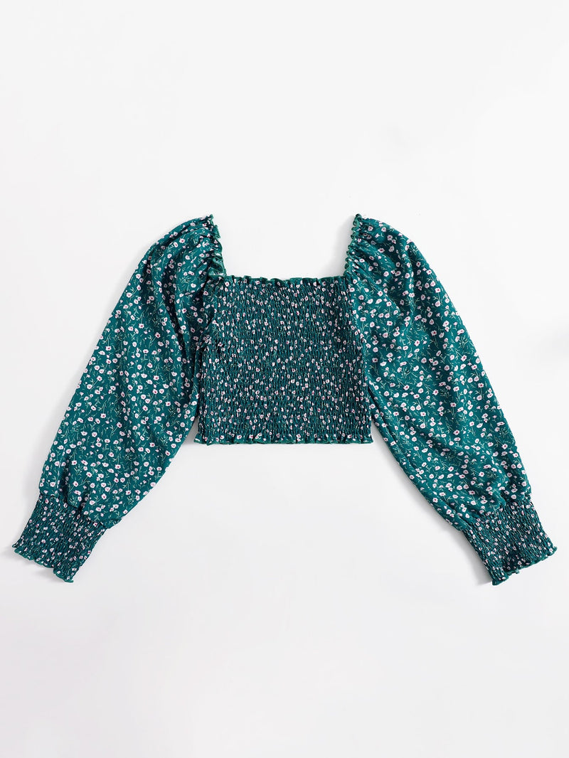 VCAY Blusa Cosecha Fruncida Con Flores Pequenas