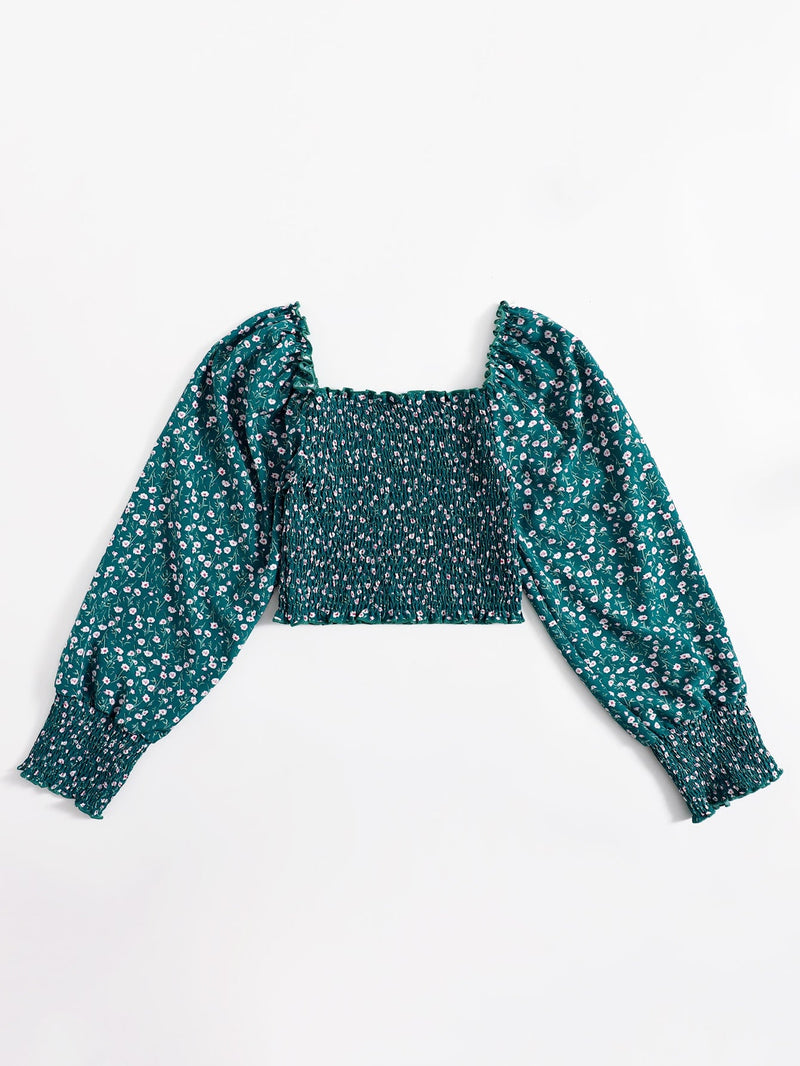 VCAY Blusa Cosecha Fruncida Con Flores Pequenas