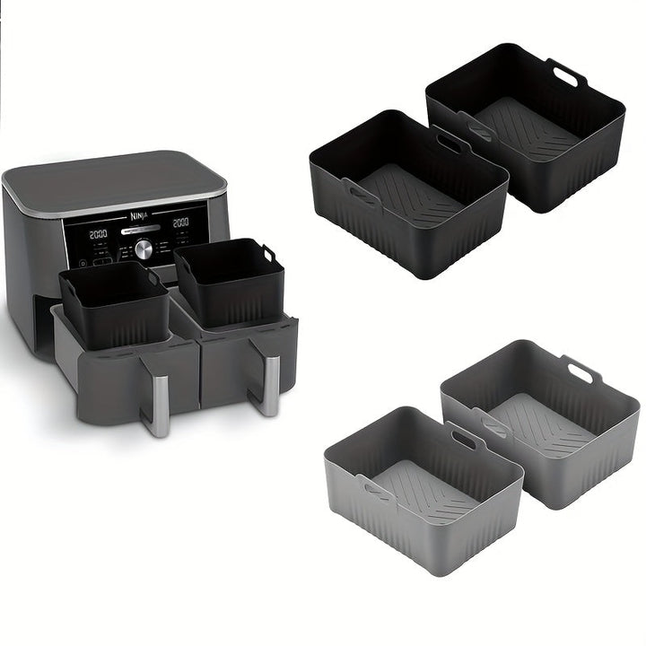 2 Piezas de Bandejas Reutilizables para Freidora de Aire con Asas - Antiadherentes y Resistentes al Calor, Aptos para Lavavajillas, Ideales para Navidad, Halloween, Pascua y Acción de Gracias, Utensilios de Cocina Multifuncionales, Diseño Estriado, Mango