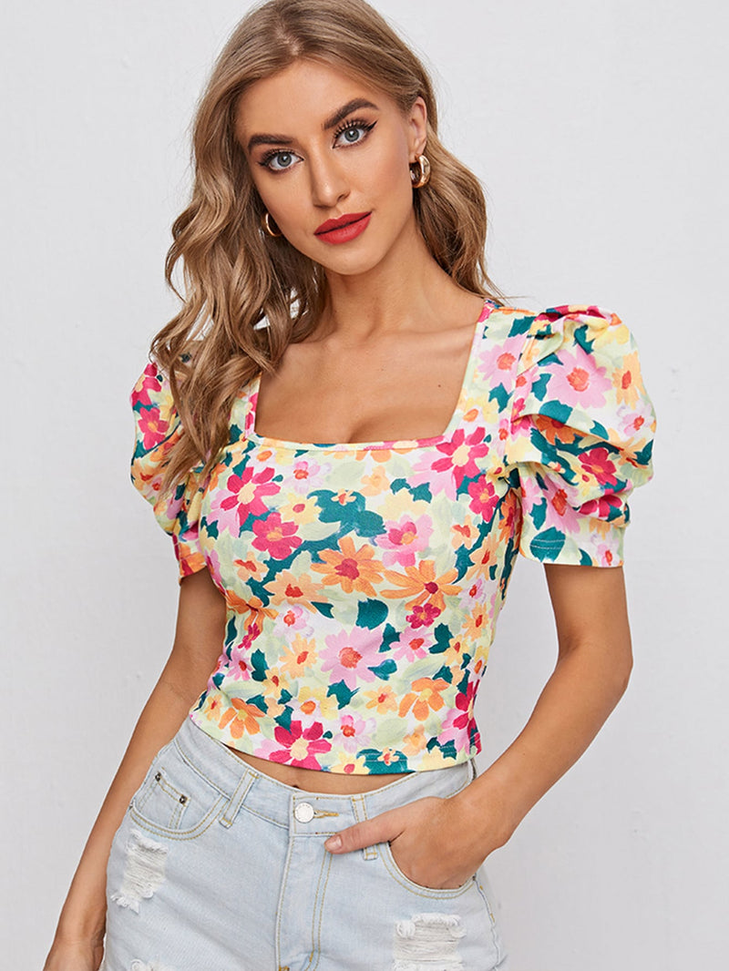 Prive Top con estampado floral de manga farol