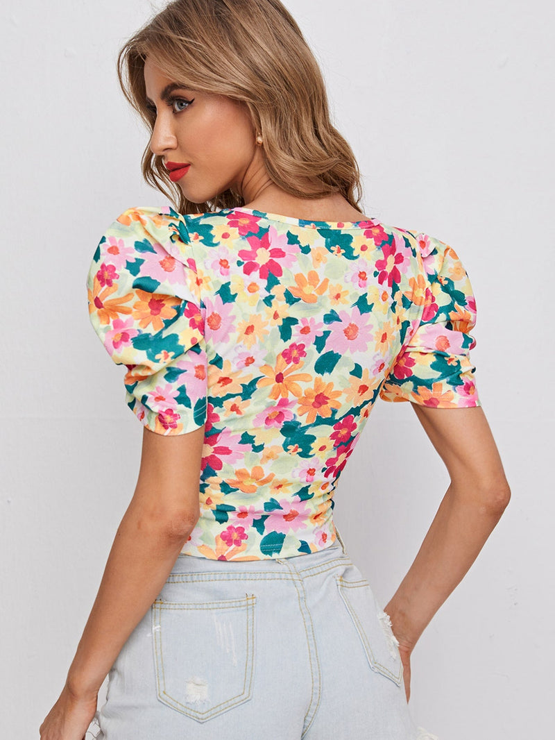 Prive Top con estampado floral de manga farol