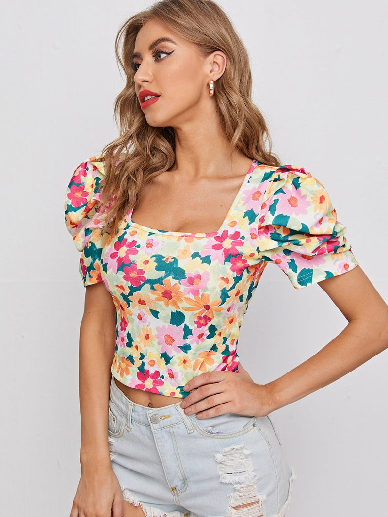 Prive Top con estampado floral de manga farol