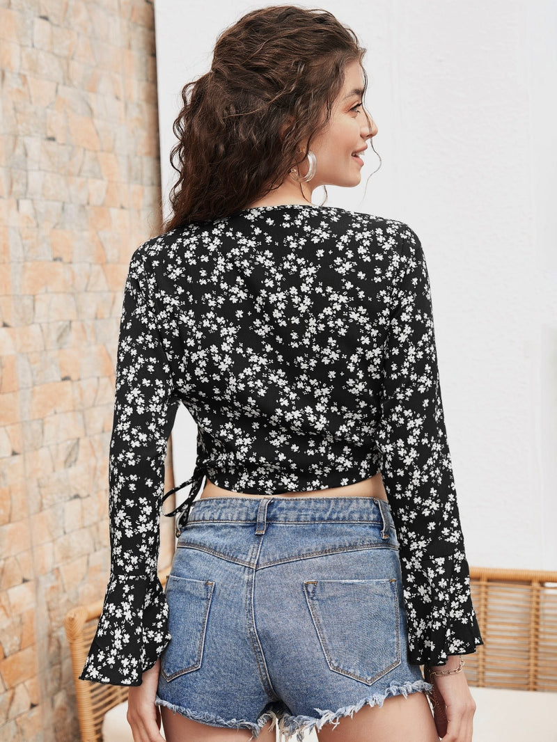 VCAY Top de manga con volante floral